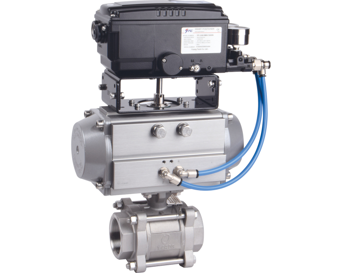 V-port stainless steel ball valve 746-5-3XS + RES pneumatic actuator +Positioner